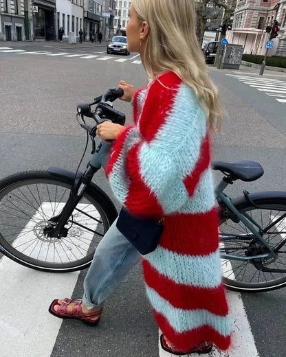 Rhea Women's Striped Cardigan - back view