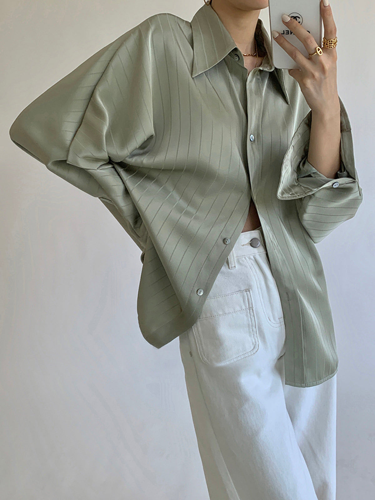 Mira Women's Oversized Shirt - shown in use