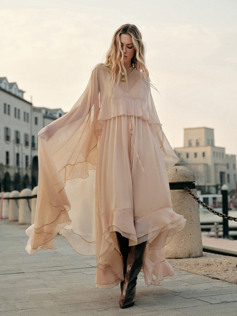 Yara Women's Dress | Chiffon, Crew Neck, Long Sleeve
