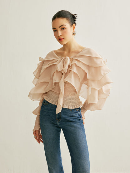 Elena Women's Pleated Top - fabric and finish detail