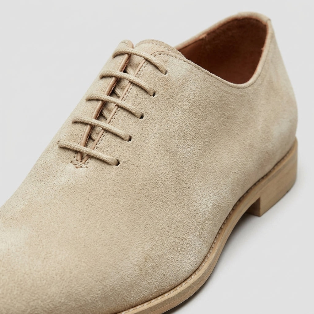 Reuben Men's Suede Oxfords - fabric and finish detail