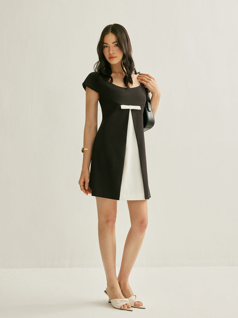 Noor Women's Dress | Bow, Crew Neck, Short Sleeve