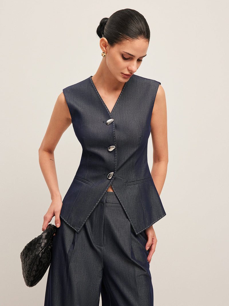 Bijou Women's Vest | Peplum, Contrast, Sleeveless
