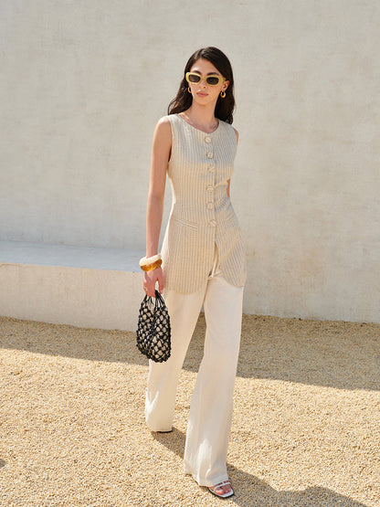 Rhea Women's Linen Vest - back view