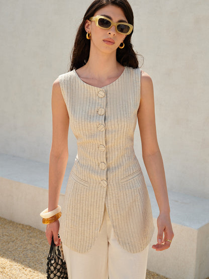Rhea Women's Linen Vest - front view