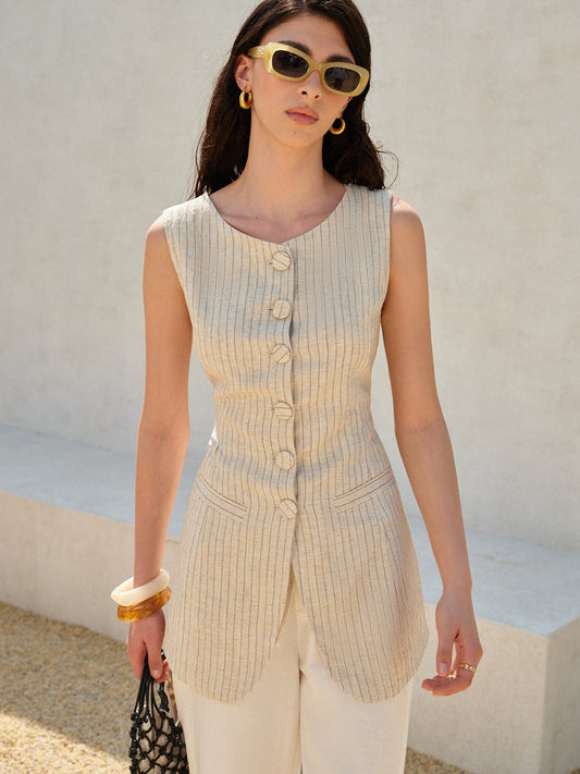 Rhea Women's Linen Vest - front view
