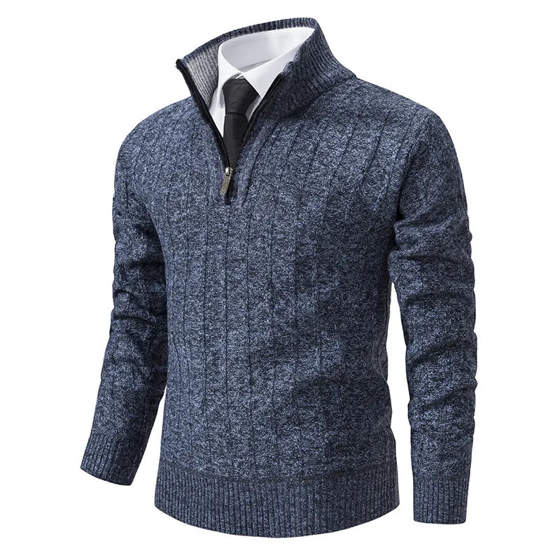 Yves Men's Cable Knit Sweater | Zip, Grey