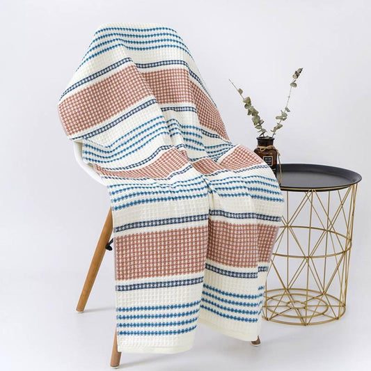 Cotton Bath Towel | Colorblock Stripe, Honeycomb Weave