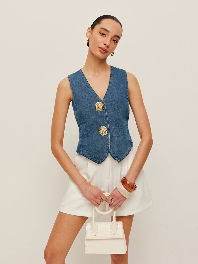 Vienna Women's Vest | Denim, Sleeveless, Button