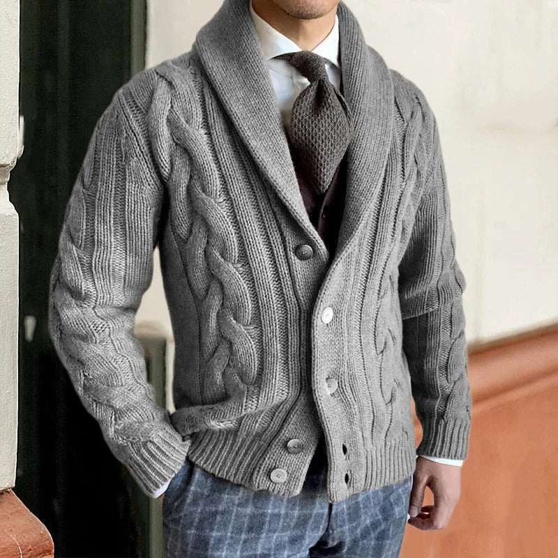 Arlo Men's Cable Knit Cardigan - styled view