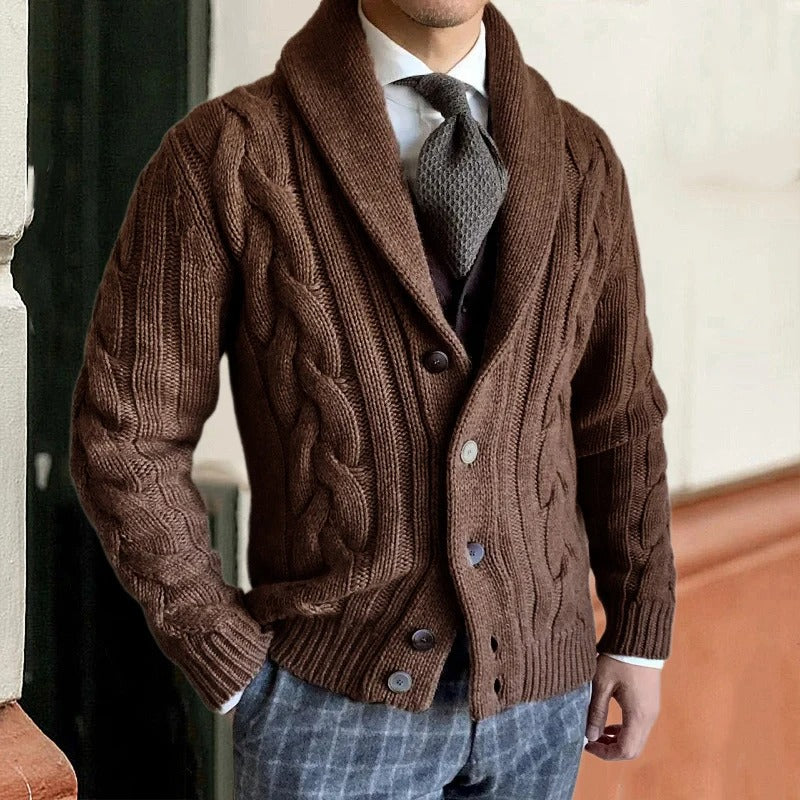 Arlo Men's Cable Knit Cardigan - fabric and finish detail