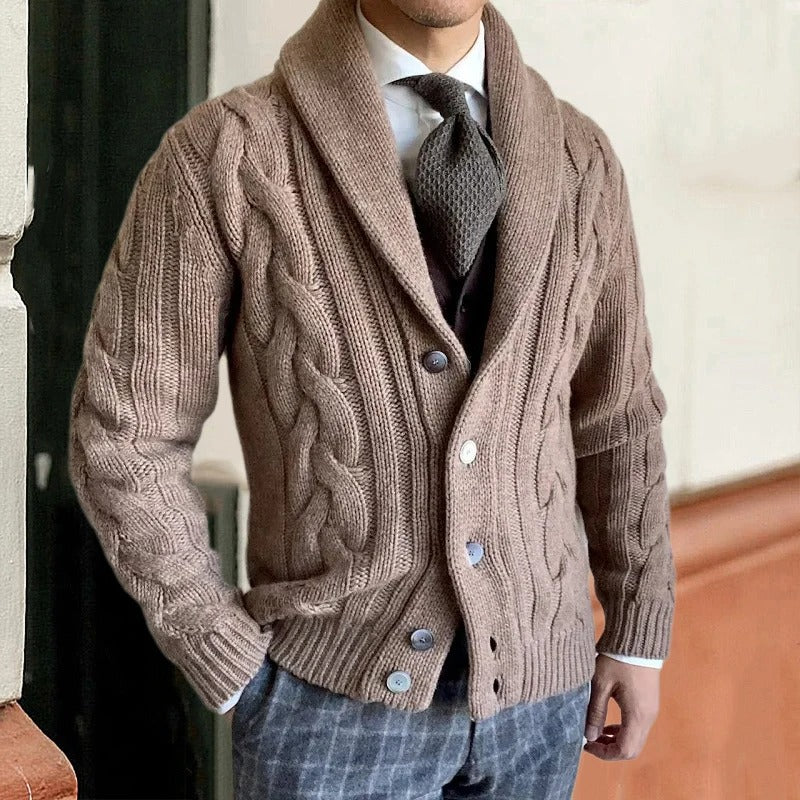 Arlo Men's Cable Knit Cardigan - front view