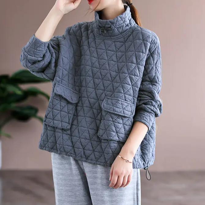 Perla Women's Quilted Sweater - fabric and finish detail