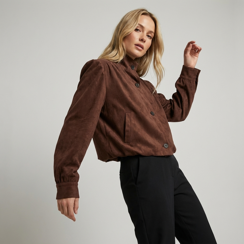Aspen Isla Women’s Cropped Jacket | Button-Front Design, Structured Shoulders