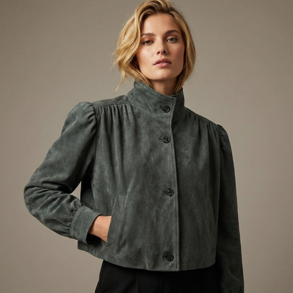 Aspen Isla Women’s Cropped Jacket | Button-Front Design, Structured Shoulders