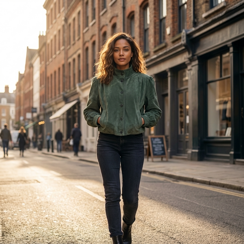 Aspen Isla Women’s Cropped Jacket | Button-Front Design, Structured Shoulders
