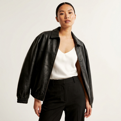 Chaqueta de cuero vegano para mujer Sienna | Cierre frontal, Silueta relajada