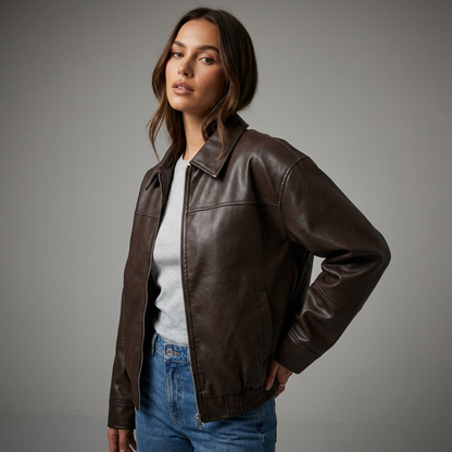 Chaqueta de cuero vegano para mujer Sienna | Cierre frontal, Silueta relajada