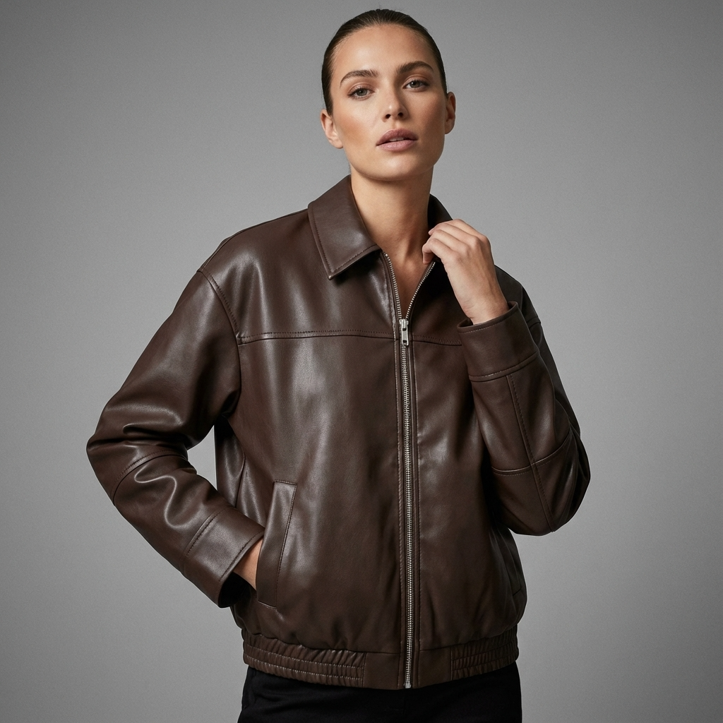 Chaqueta de cuero vegano para mujer Sienna | Cierre frontal, Silueta relajada