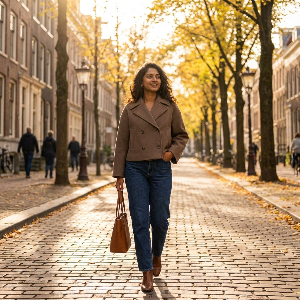 Marina Women’s Short Coat | Double-Breasted Front, Wide Lapel Collar