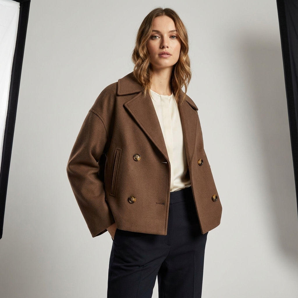 Marina Women’s Short Coat | Double-Breasted Front, Wide Lapel Collar
