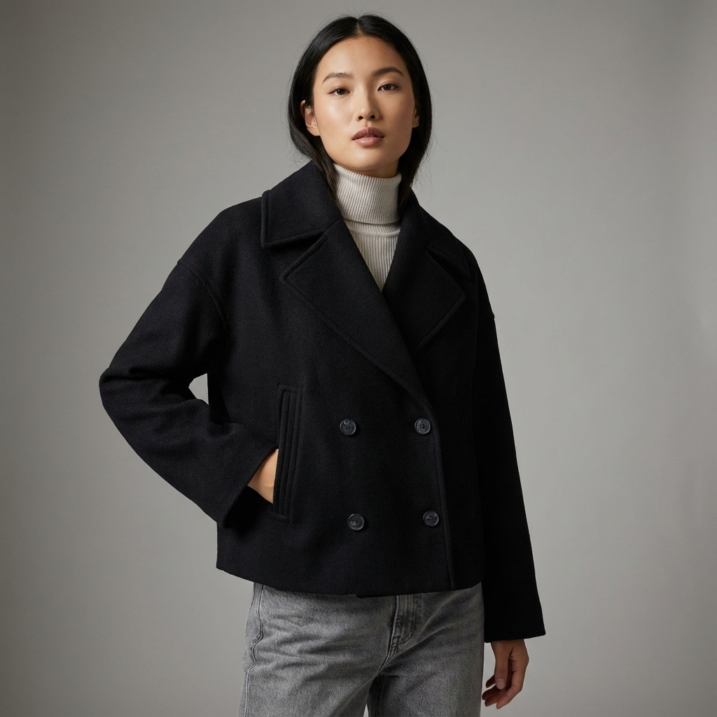 Marina Women’s Short Coat | Double-Breasted Front, Wide Lapel Collar