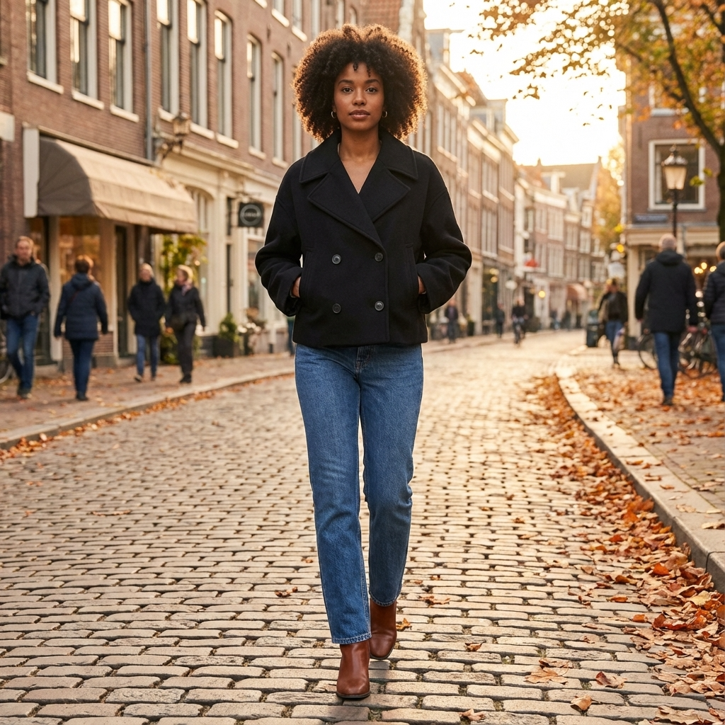 Marina Women’s Short Coat | Double-Breasted Front, Wide Lapel Collar