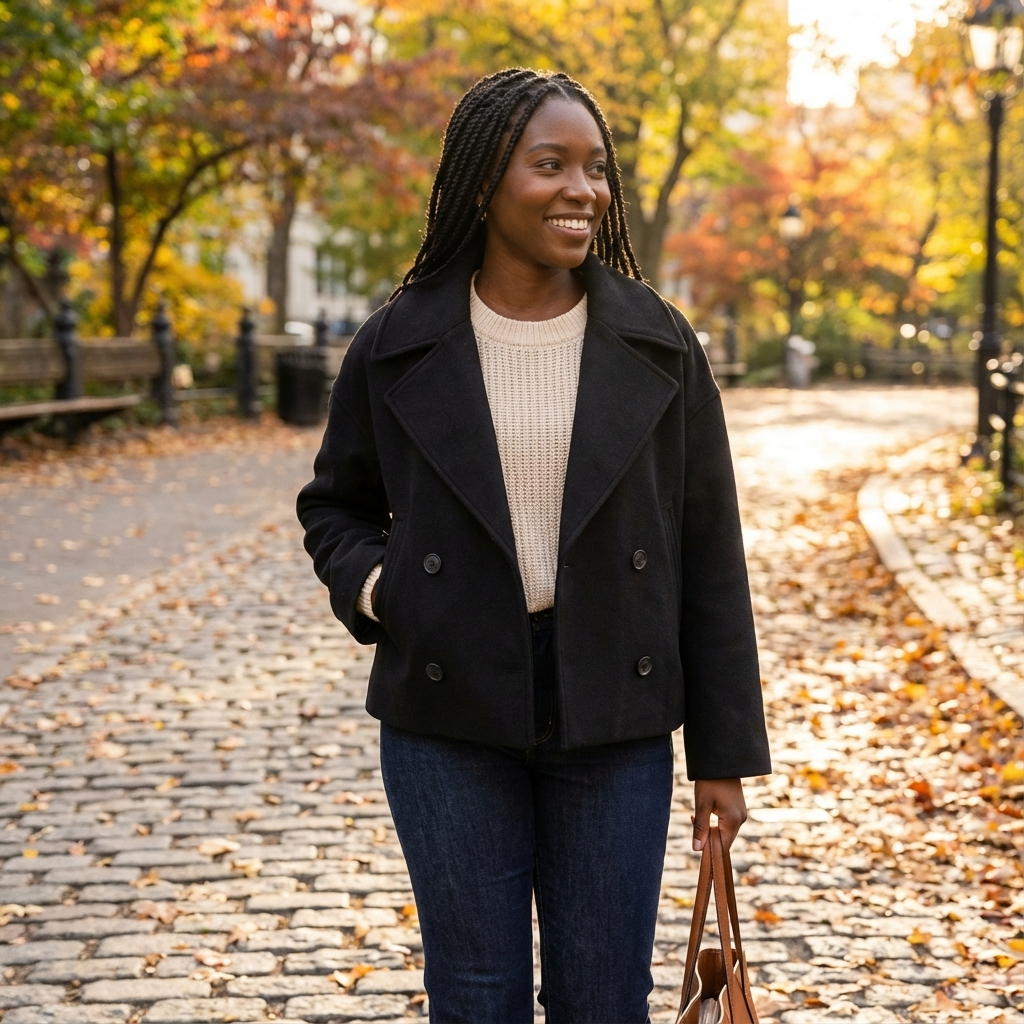 Marina Women’s Short Coat | Double-Breasted Front, Wide Lapel Collar