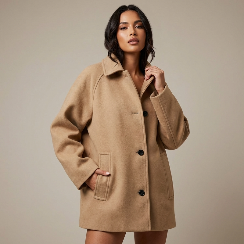 Onyx Elowen Women’s Collared Short Coat | Single-Breasted, Oversized Fit