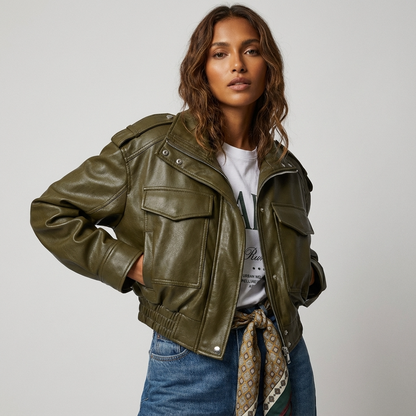 Slate Maribel Women’s Cropped Utility Jacket | Zip-Front Design, Chest Pocket Detail