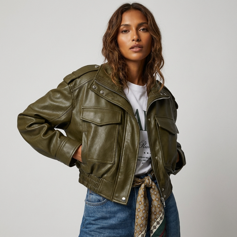 Slate Maribel Women’s Cropped Utility Jacket | Zip-Front Design, Chest Pocket Detail