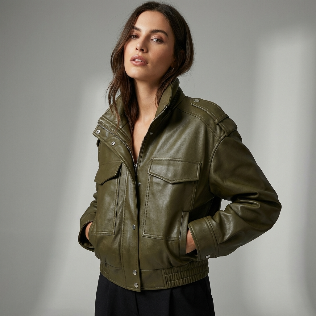 Slate Maribel Women’s Cropped Utility Jacket | Zip-Front Design, Chest Pocket Detail