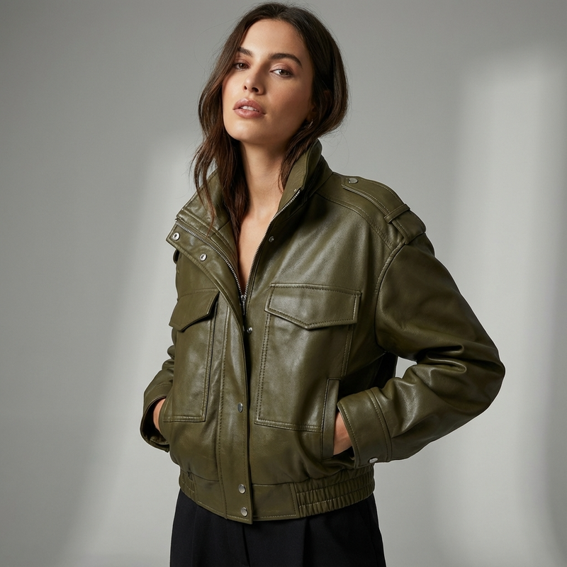 Slate Maribel Women’s Cropped Utility Jacket | Zip-Front Design, Chest Pocket Detail
