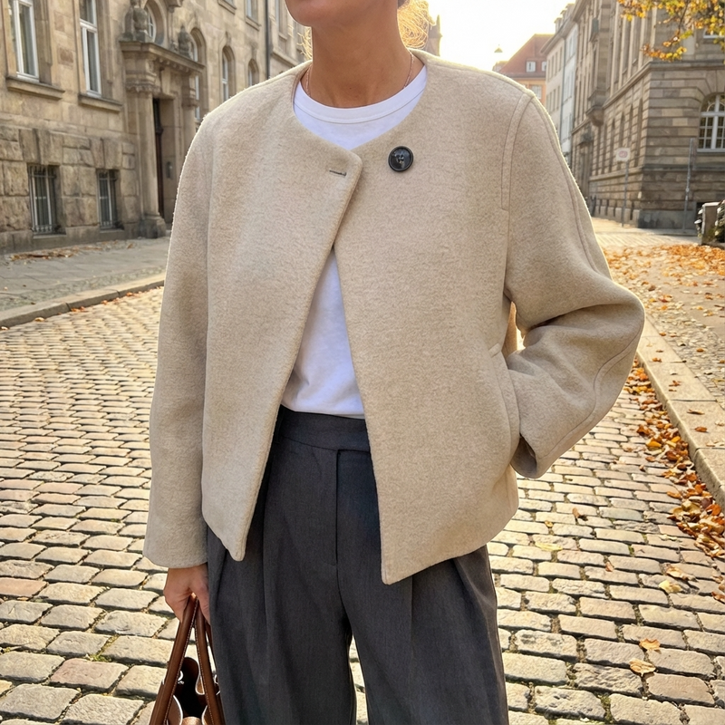 Isla Women's Cropped Coat | Wool-Blend Fabric, Single Statement Button