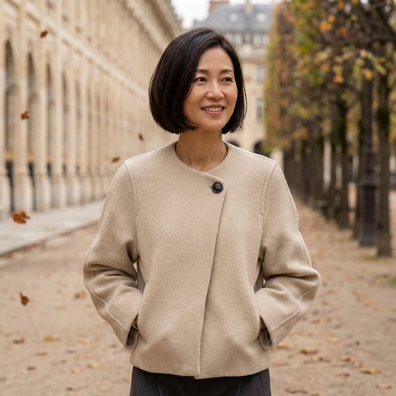 Isla Women's Cropped Coat | Wool-Blend Fabric, Single Statement Button