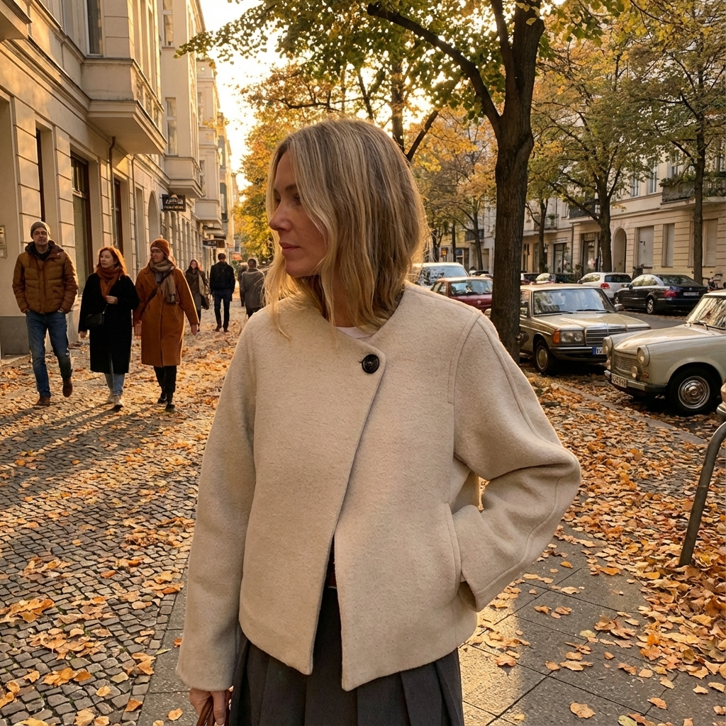 Isla Women's Cropped Coat | Wool-Blend Fabric, Single Statement Button