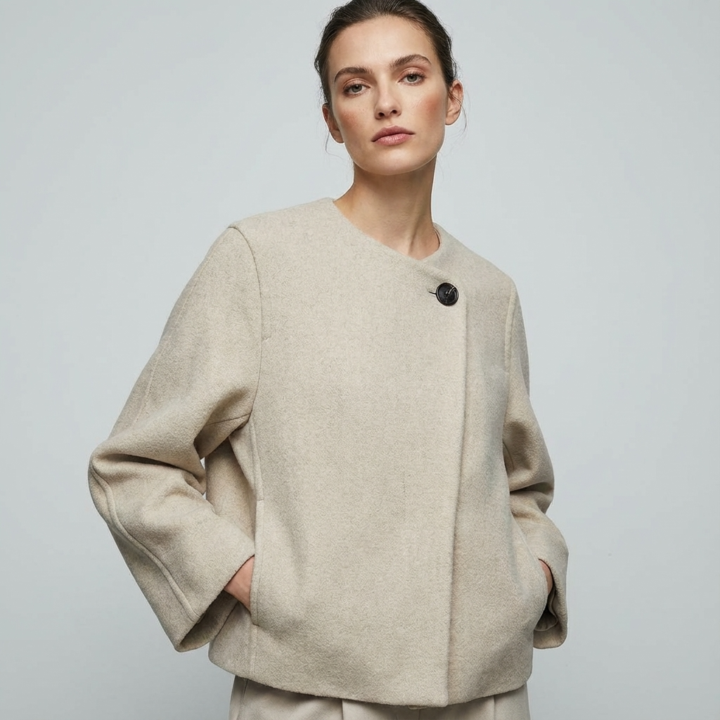 Isla Women's Cropped Coat | Wool-Blend Fabric, Single Statement Button