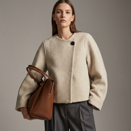 Isla Women's Cropped Coat | Wool-Blend Fabric, Single Statement Button