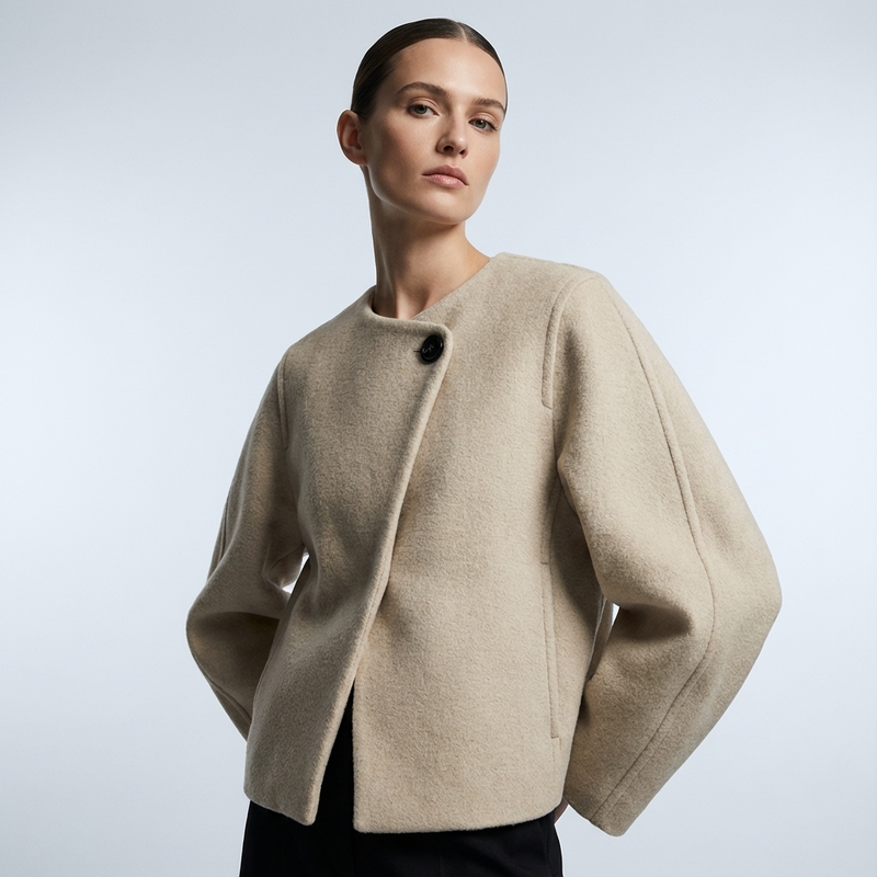 Isla Women's Cropped Coat | Wool-Blend Fabric, Single Statement Button