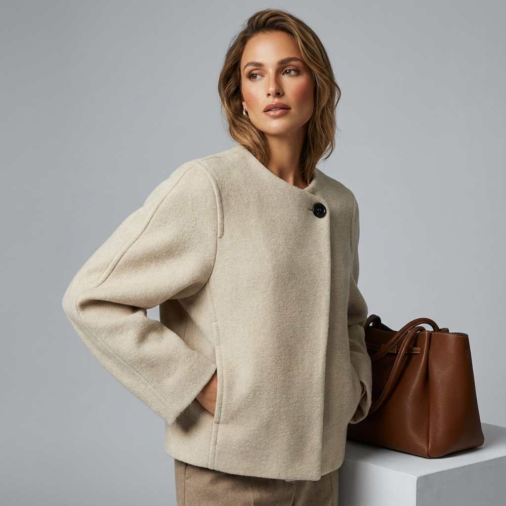 Isla Women's Cropped Coat | Wool-Blend Fabric, Single Statement Button