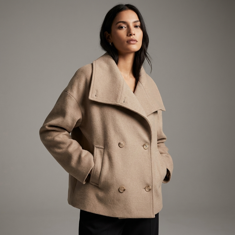 Fern Monroe Women's Wool Peacoat | Double-Breasted Buttons, Oversized Lapel Collar