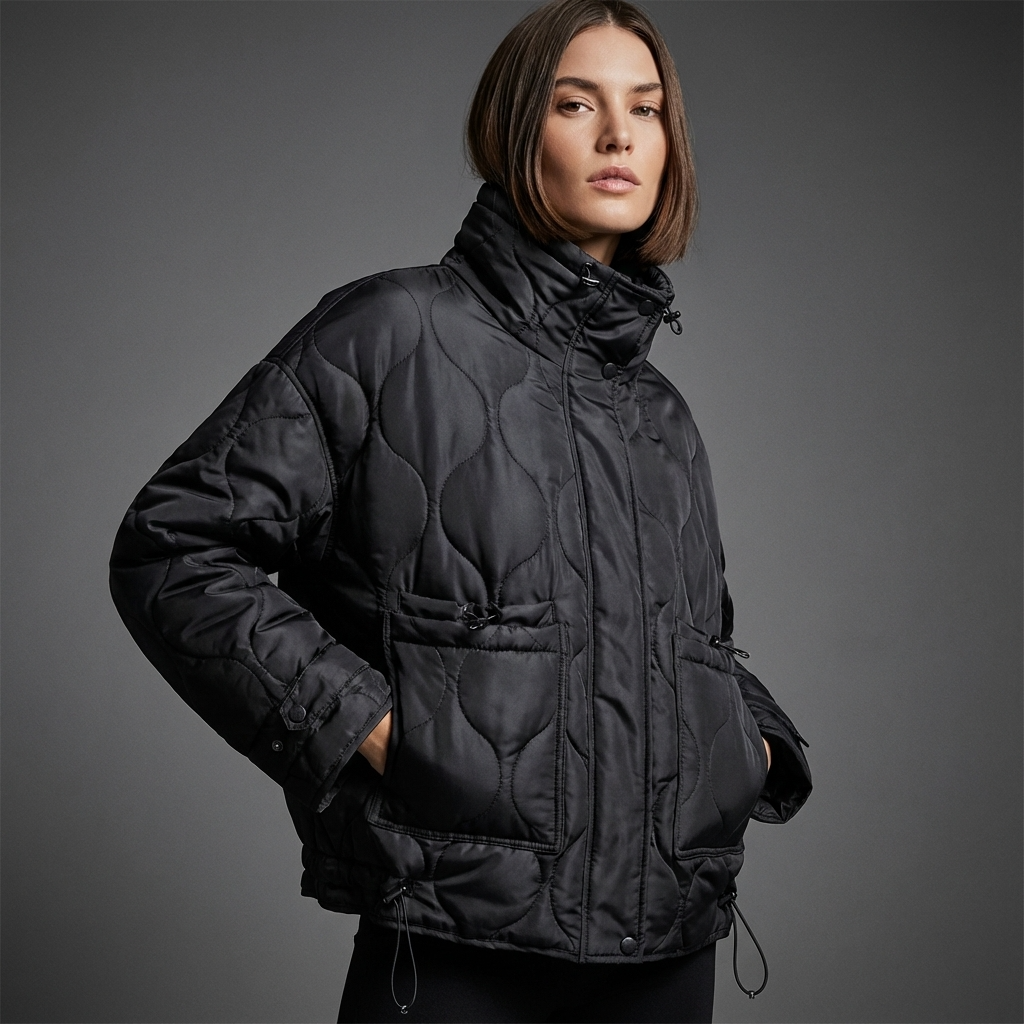 Veste matelassée à col montant pour femmes Aria | Fermeture éclair sur le devant, poches plaquées