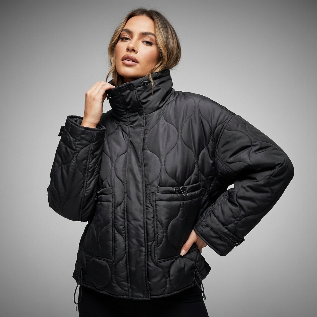 Veste matelassée à col montant pour femmes Aria | Fermeture éclair sur le devant, poches plaquées