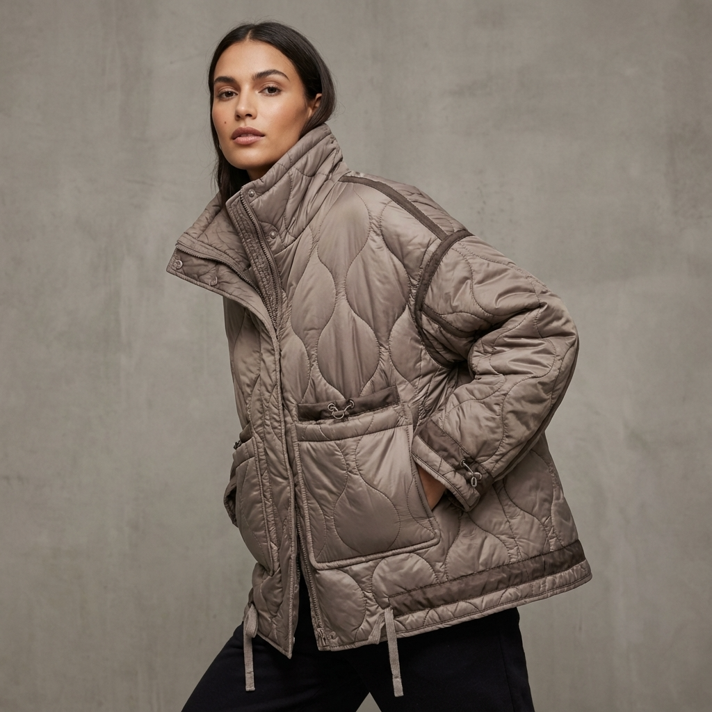 Veste matelassée à col montant pour femmes Aria | Fermeture éclair sur le devant, poches plaquées