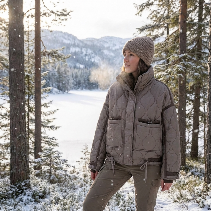 Veste matelassée à col montant pour femmes Aria | Fermeture éclair sur le devant, poches plaquées