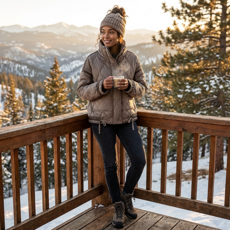 Veste matelassée à col montant pour femmes Aria | Fermeture éclair sur le devant, poches plaquées