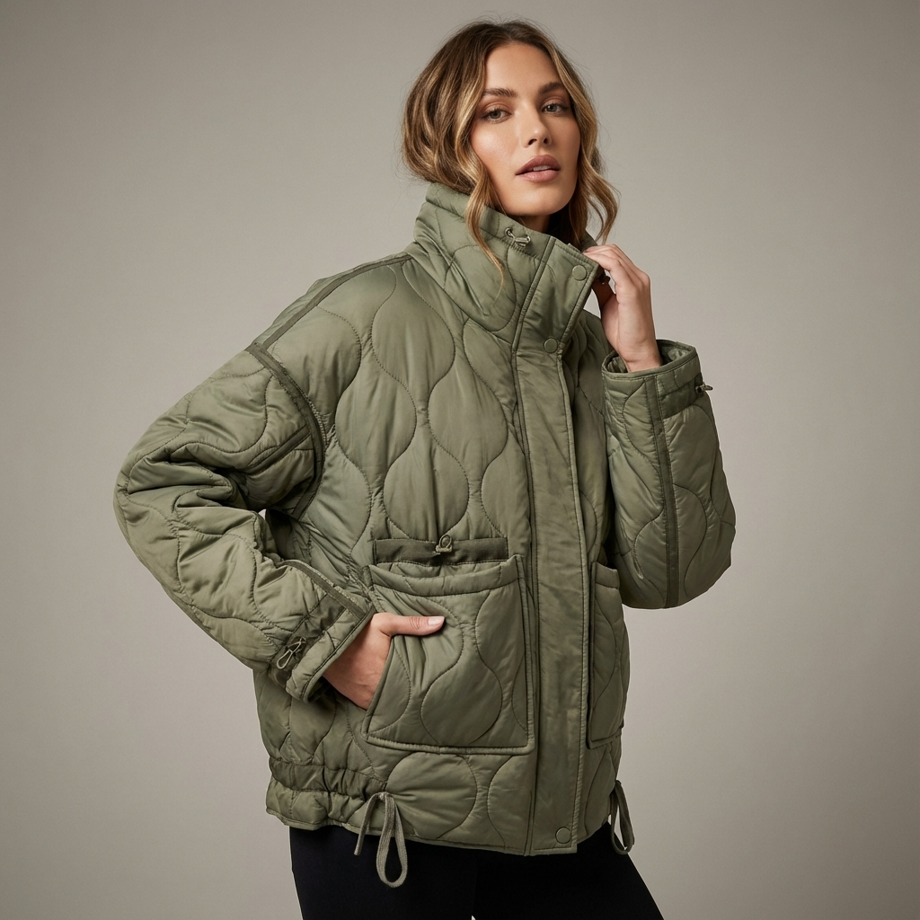 Veste matelassée à col montant pour femmes Aria | Fermeture éclair sur le devant, poches plaquées