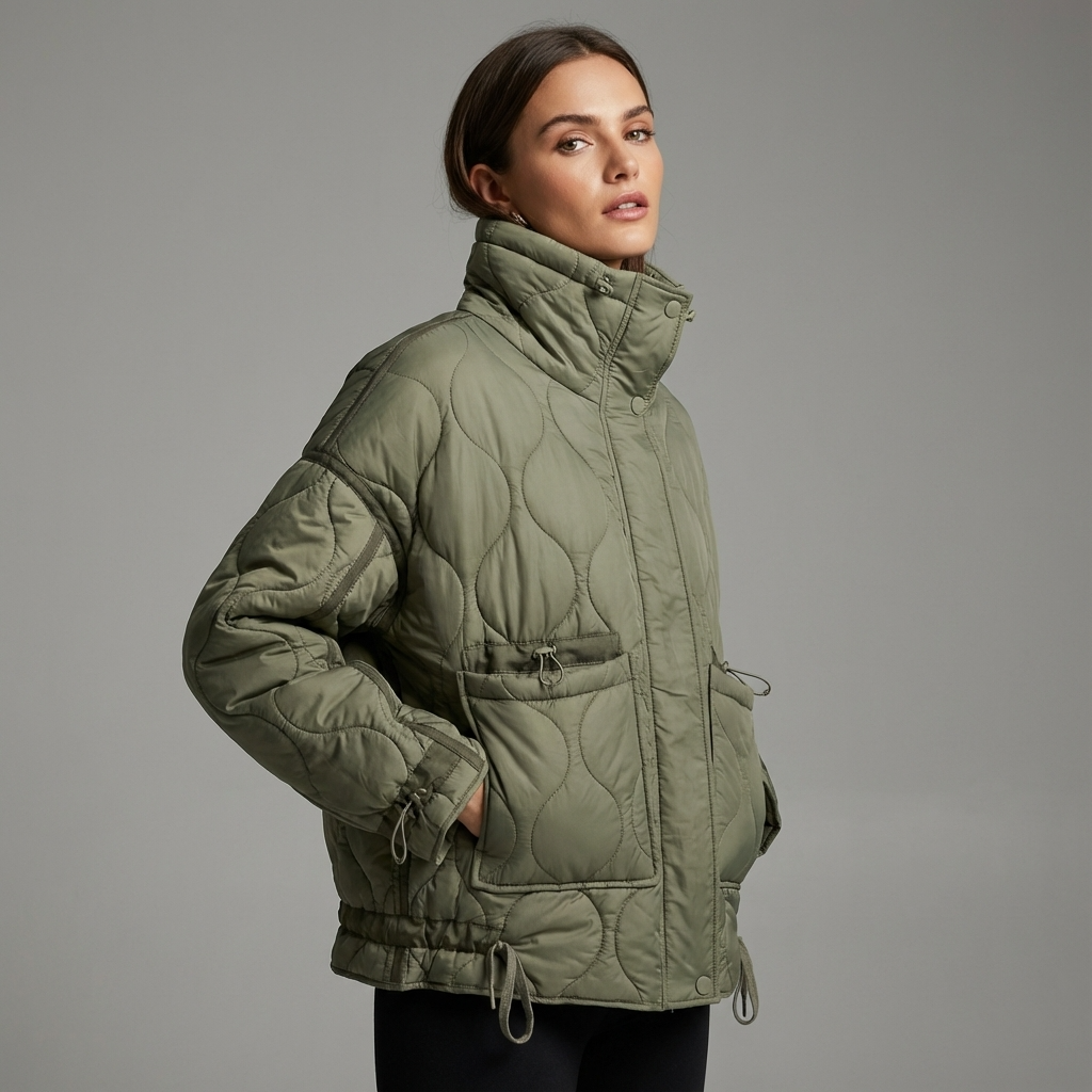 Veste matelassée à col montant pour femmes Aria | Fermeture éclair sur le devant, poches plaquées