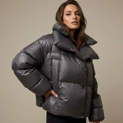 Fern Isolde Women’s Puffer Jacket | Cropped Length, High Neck Collar