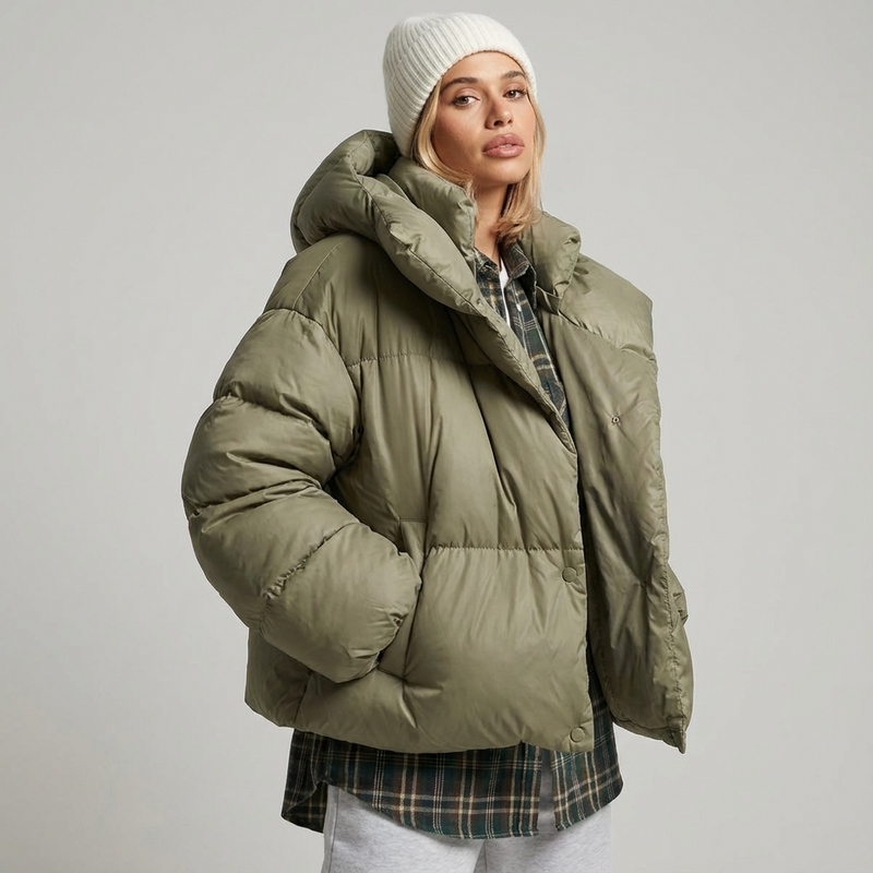 Fern Isolde Women’s Puffer Jacket | Cropped Length, High Neck Collar